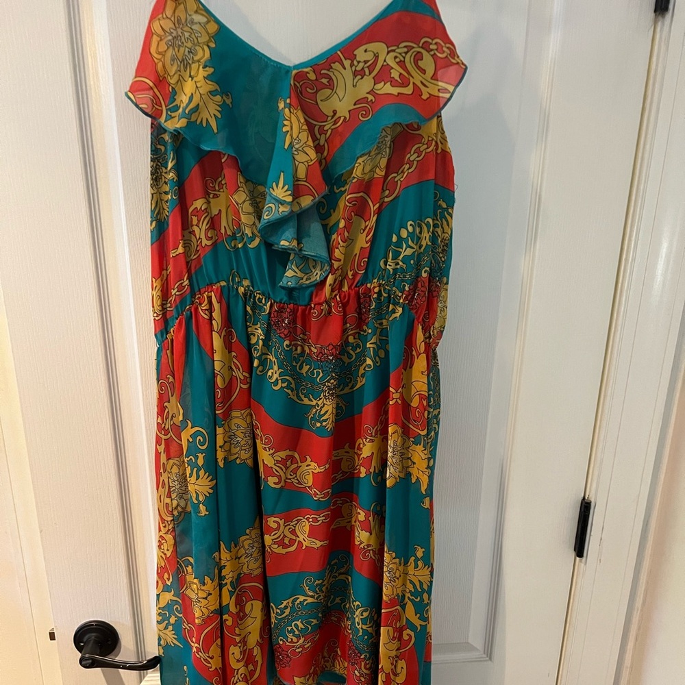 Blue and Orange Ruffled Tiered Maxi Sundress